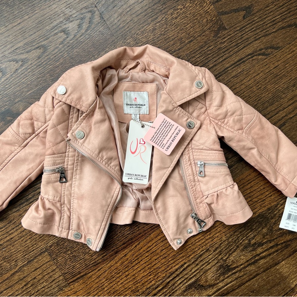 Urban Republic Blush Pink Kids Biker Jacket Faux Leather NWT